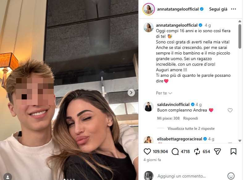 Anna Tatangelo celebra il sedicesimo compleanno di Andrea: un legame speciale con papà D'Alessio